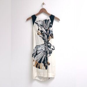 Animale Cream and Black Ruched Sheath Mini Dress with open back, Size Small